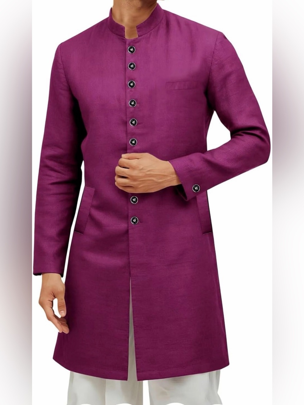 Men's Magenta Mandarin Collar Kurta Sherwani